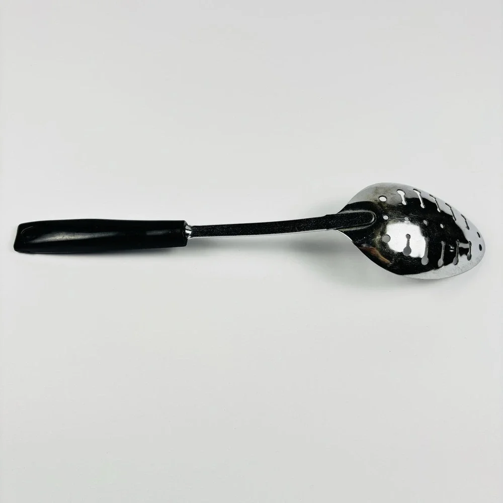 2 Vtg Ecko Spoons Slotted Metal Serving Spoon Utensil Black Plastic Handle
